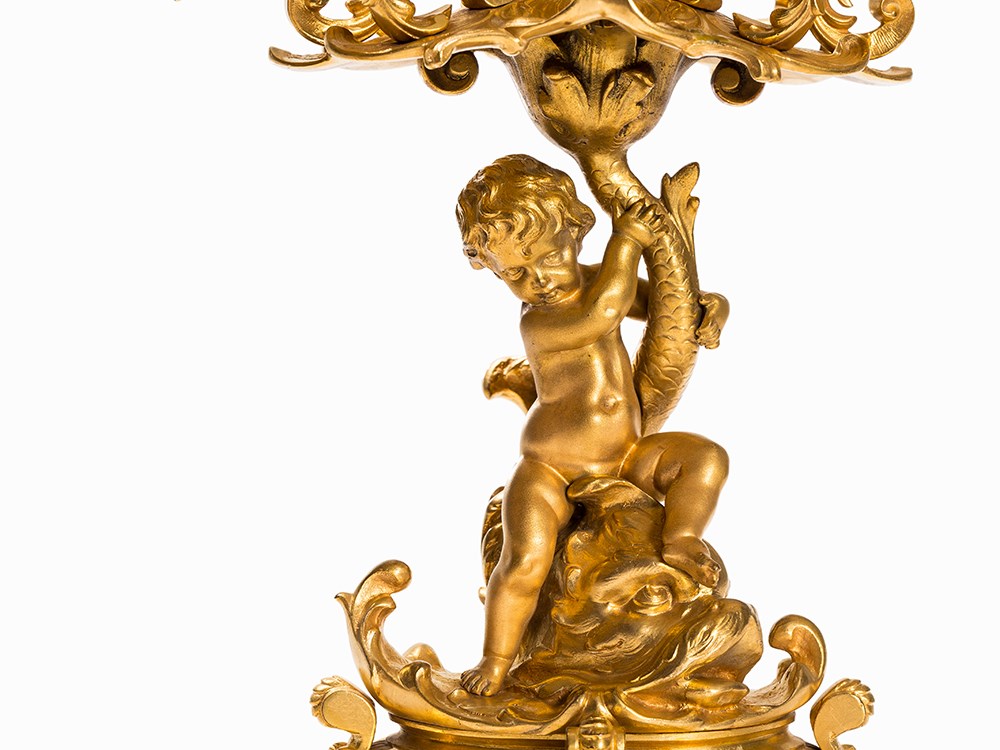 A Pair of 5-flame Napoleon III Candelabras Aux Dauphins, 19th C Gilt-bronzeFrance, 2nd Half 19th - Image 7 of 9