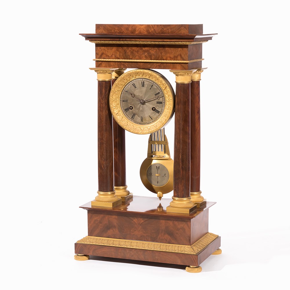 X-Large Neoclassicism-Portico Clock, Pigneret, Paris, c. 1840Mahogany, bronze, gold-plated, brass, - Image 16 of 16