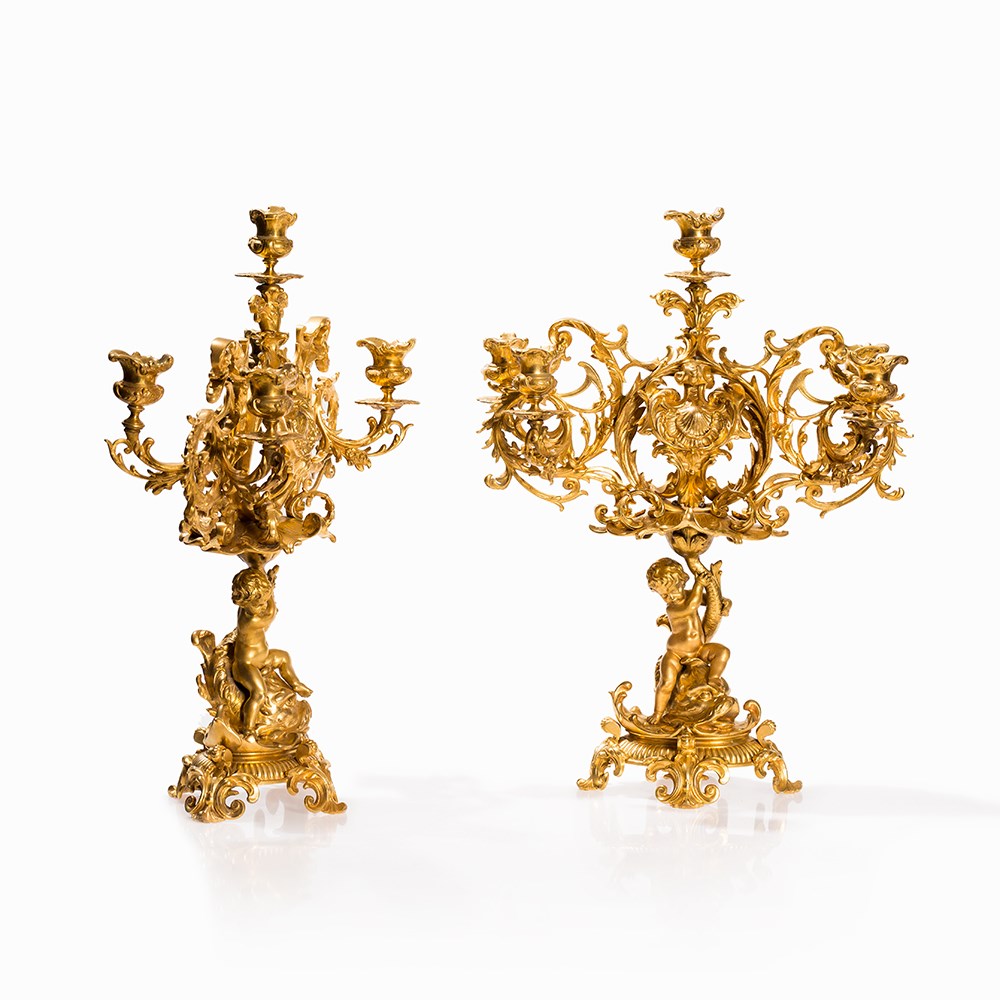 A Pair of 5-flame Napoleon III Candelabras Aux Dauphins, 19th C Gilt-bronzeFrance, 2nd Half 19th - Image 9 of 9
