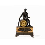 A Neoclassical Mantel Clock with Hercules, Lamy, Paris, 19th C Bronze with dark patina and parcel-