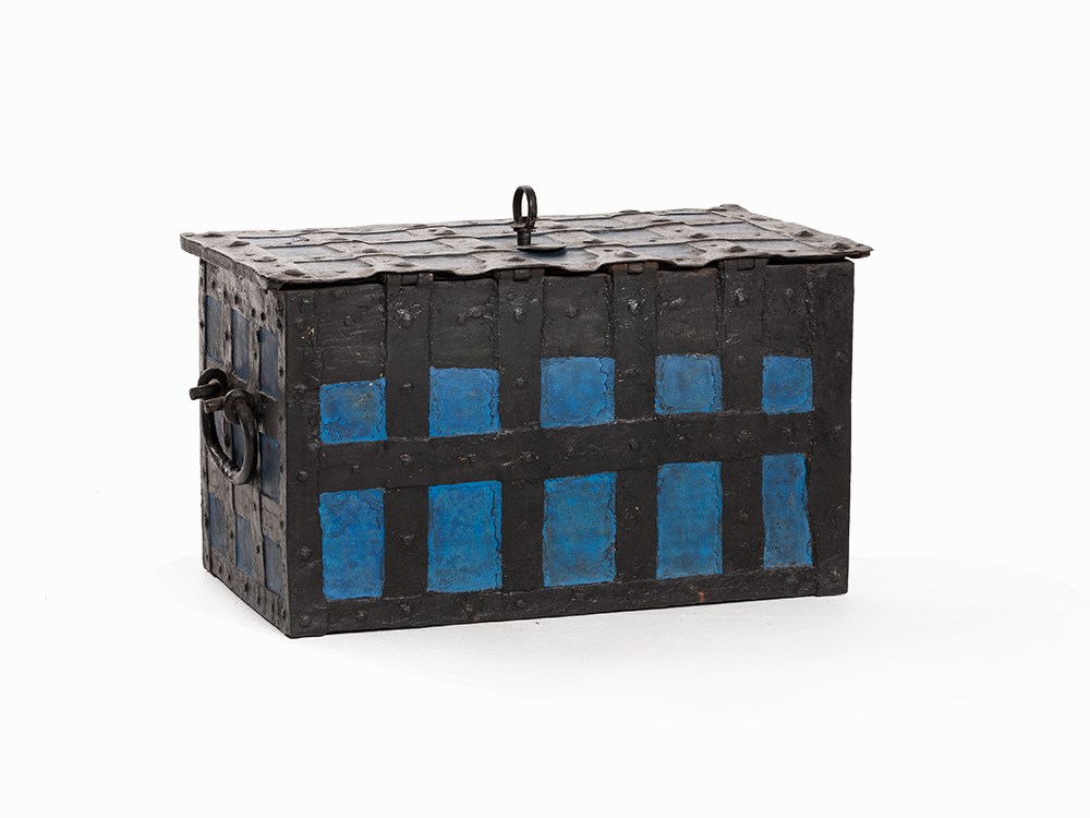 Wrought-Iron War Chest with Polychrome Paint, Germany, 18th C Wrought iron, painted - Image 9 of 10