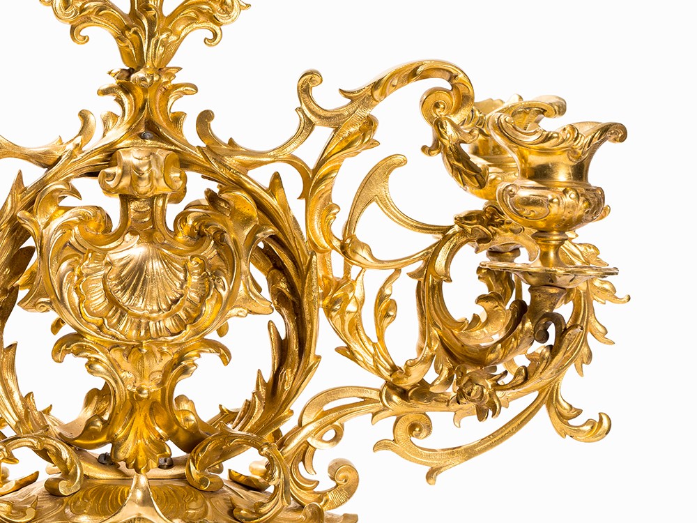 A Pair of 5-flame Napoleon III Candelabras Aux Dauphins, 19th C Gilt-bronzeFrance, 2nd Half 19th - Image 6 of 9