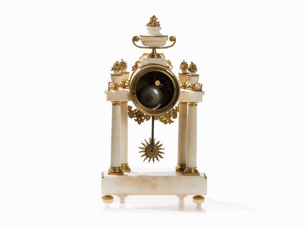 Louis XVI Style Portico Clock, Planchon/Japy, France, c. 1850White Naxos Marble, bronze, gold- - Image 7 of 8