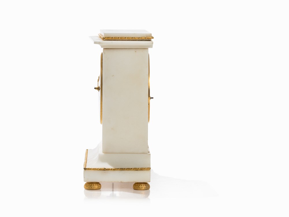 Empire Mantel Clock with White Marble, Dubuc, France, c. 1800 White marble, bronze, gold-plated, - Image 8 of 9