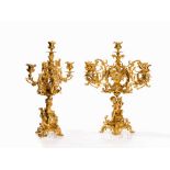 A Pair of 5-flame Napoleon III Candelabras Aux Dauphins, 19th C Gilt-bronzeFrance, 2nd Half 19th