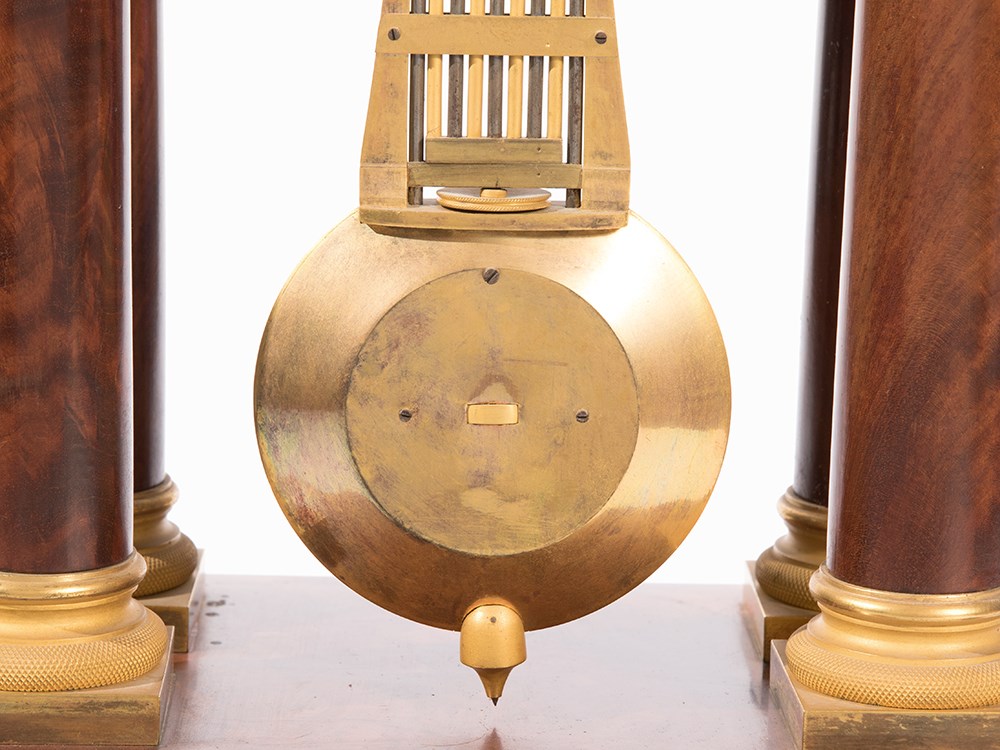 X-Large Neoclassicism-Portico Clock, Pigneret, Paris, c. 1840Mahogany, bronze, gold-plated, brass, - Image 7 of 16