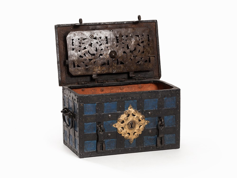 Wrought-Iron War Chest with Polychrome Paint, Germany, 18th C Wrought iron, painted - Image 2 of 10