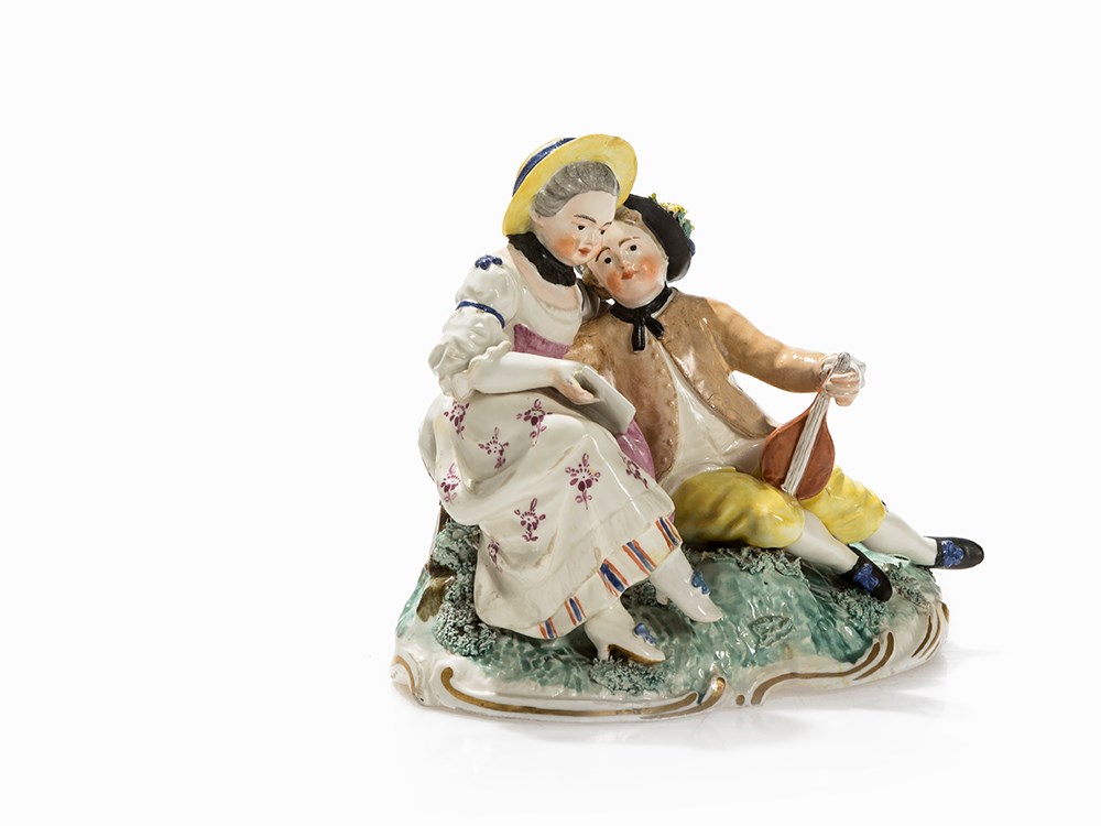 Frankenthal, Music Playing Couple, Porcelain, 1778 Porcelain, polychrome painting, parcel- - Image 5 of 9