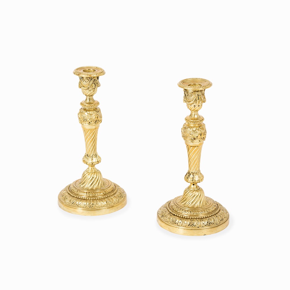 Pair of Neo-Classical Candlesticks, France, Early 19th C. Gilded bronzeFrance, early 19th - Image 6 of 6