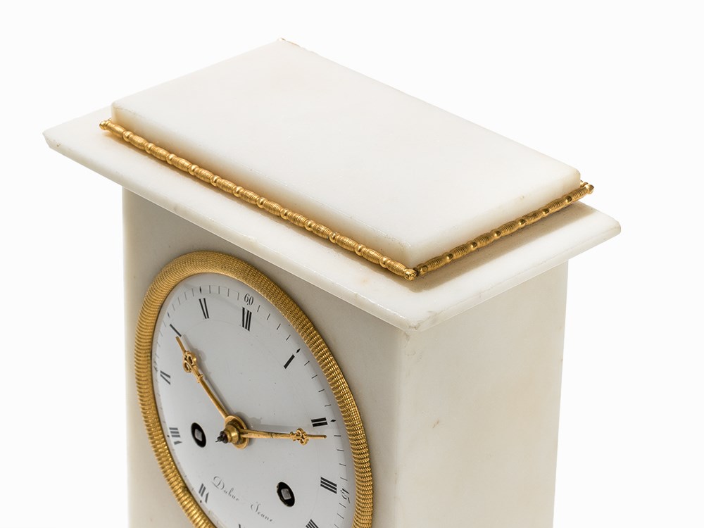 Empire Mantel Clock with White Marble, Dubuc, France, c. 1800 White marble, bronze, gold-plated, - Image 6 of 9