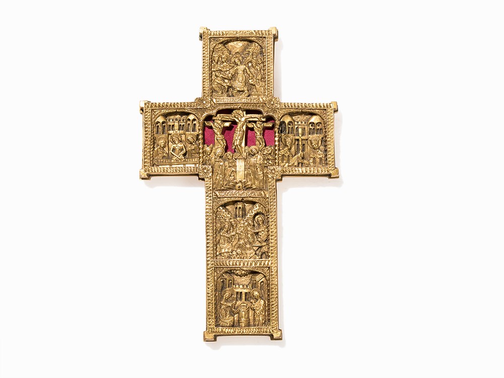 An Orthodox Reliquary Cross, France, Late 19th Century BrassFrance, late 19th century, in the manner