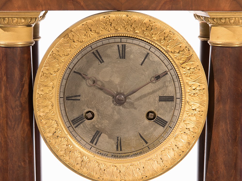 X-Large Neoclassicism-Portico Clock, Pigneret, Paris, c. 1840Mahogany, bronze, gold-plated, brass, - Image 6 of 16