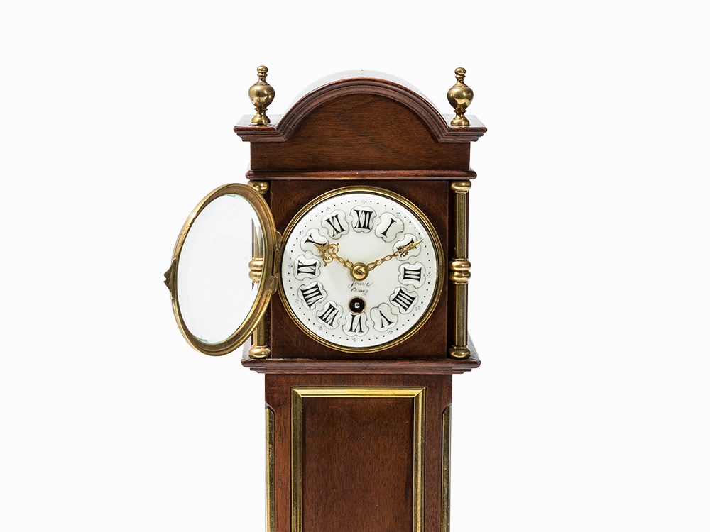 A Charming Mahogany Miniature Longcase Clock, c. 1900 Mahogany, brass, glass, metalpres. France or - Image 5 of 10