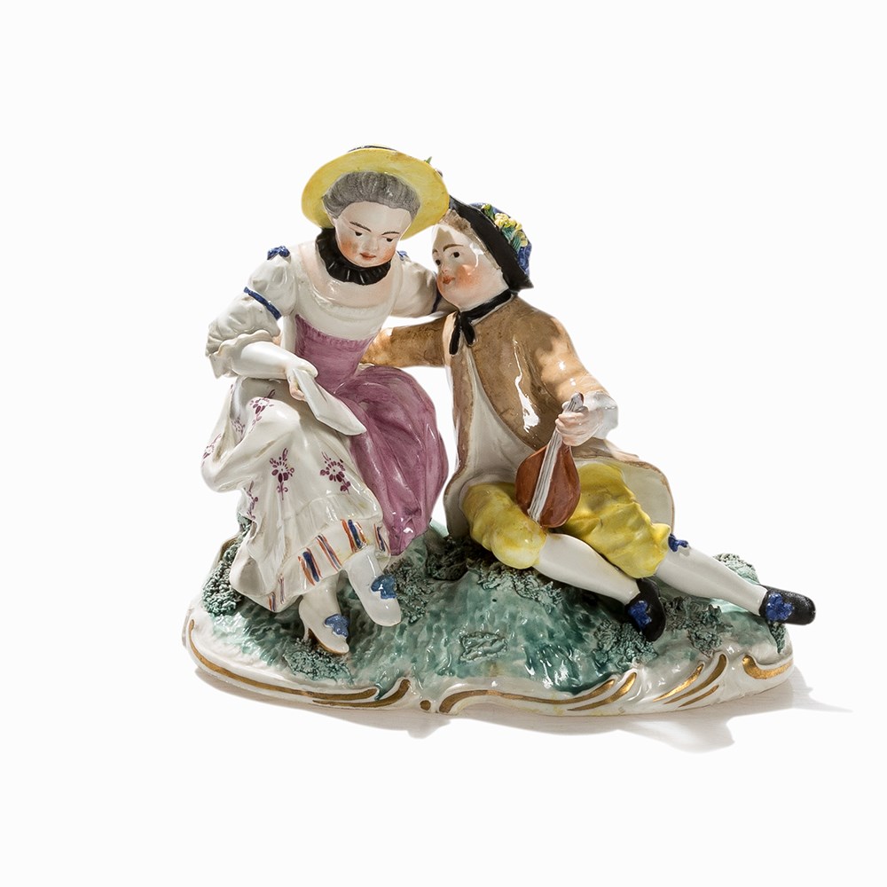 Frankenthal, Music Playing Couple, Porcelain, 1778 Porcelain, polychrome painting, parcel- - Image 9 of 9