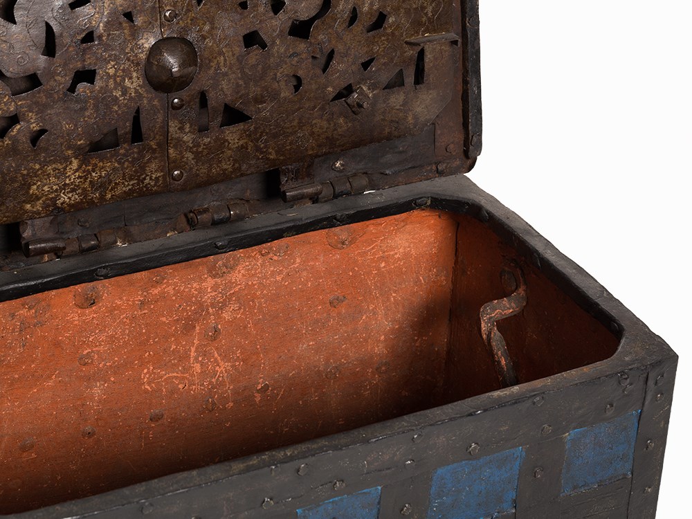 Wrought-Iron War Chest with Polychrome Paint, Germany, 18th C Wrought iron, painted - Image 4 of 10