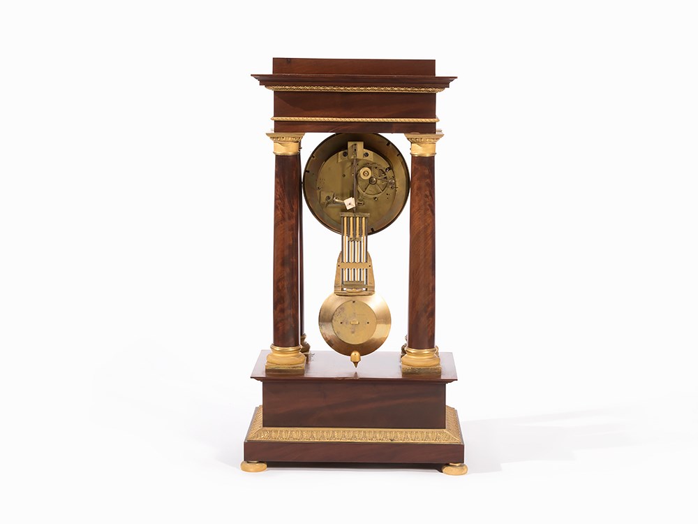 X-Large Neoclassicism-Portico Clock, Pigneret, Paris, c. 1840Mahogany, bronze, gold-plated, brass, - Image 3 of 16