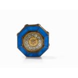 Valmé, Silver Miniature Clock, Guilloche Enamel, Geneva c. 1910 935 silver, gold-plated, enamel,