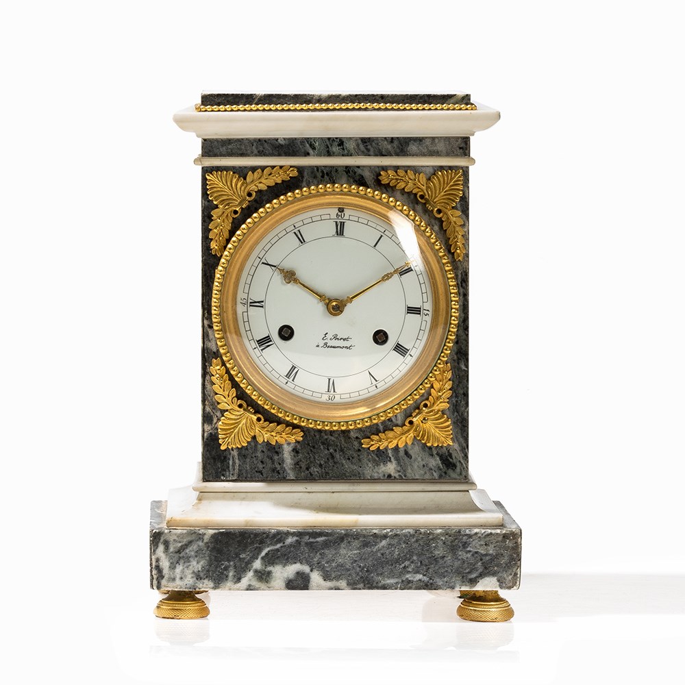 A Neoclassical Mantel Clock ‘E. Poiret A Beaumont’, France 1820 Variously colored marble, bronze, - Image 8 of 8