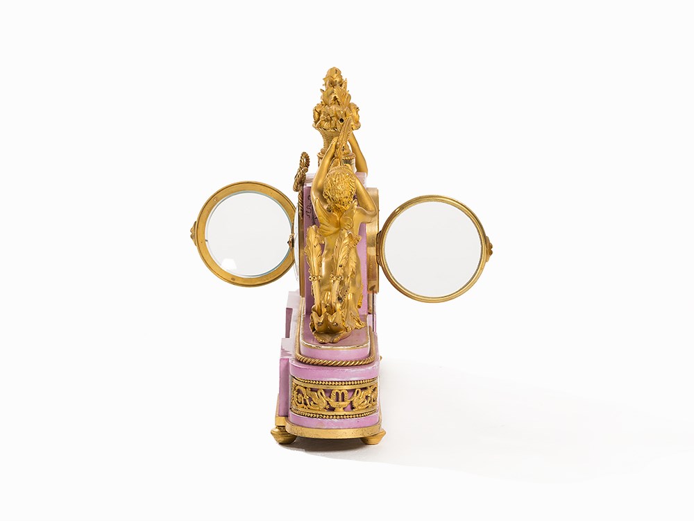 J. Furet, Porcelain Clock with Grotesques, France, c. 1800Bronze, gold-plated, porcelain, painted - Image 9 of 10