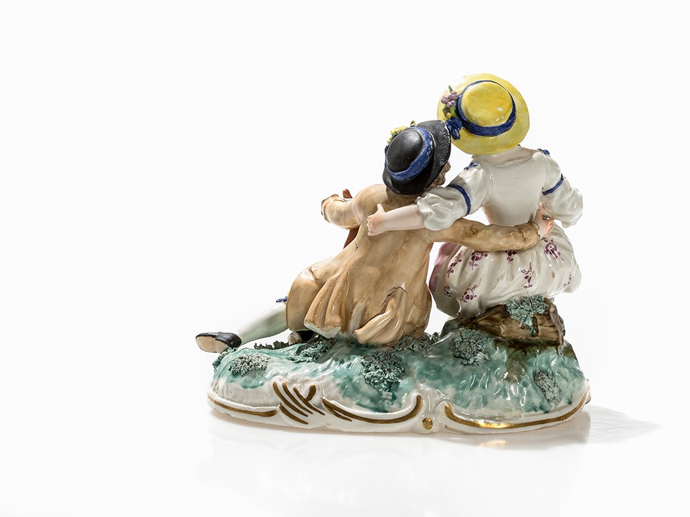 Frankenthal, Music Playing Couple, Porcelain, 1778 Porcelain, polychrome painting, parcel- - Image 6 of 9