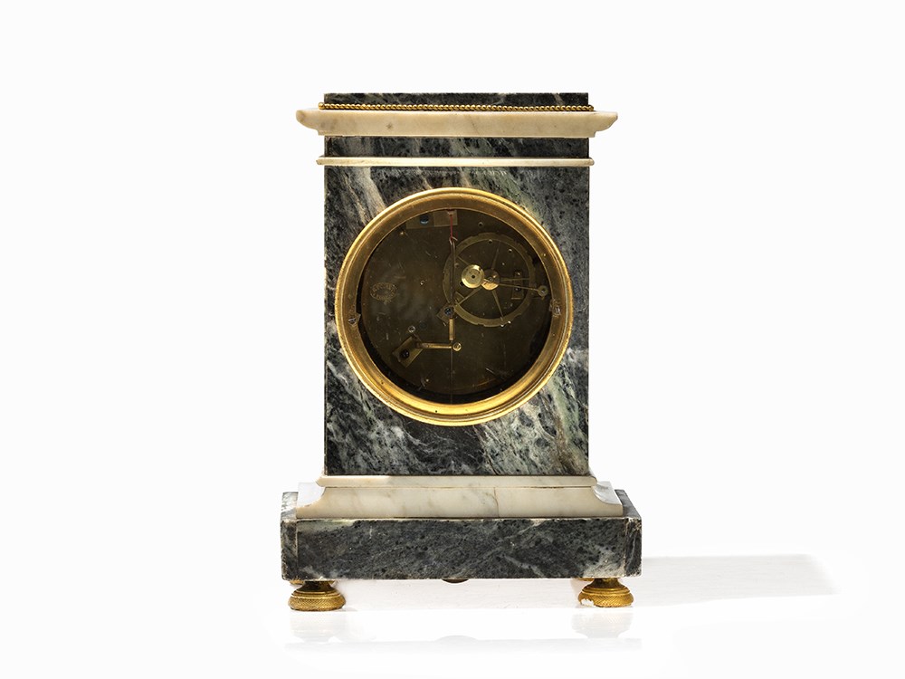 A Neoclassical Mantel Clock ‘E. Poiret A Beaumont’, France 1820 Variously colored marble, bronze, - Image 7 of 8