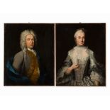 Courtly Double Portrait, Oil Painting, England, 1730s Oil on canvas, 1 portrait is relinedEngland,