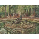Alois Wierer, Oil Painting, Park with Fountain, 1st Half 20th C Oil on cardboardUSA, 1st half 20th