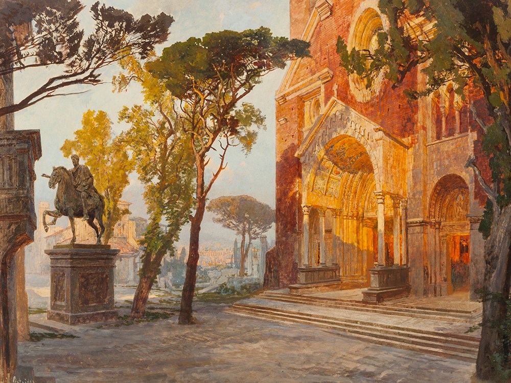 Konrad Petrides, Oil Painting, St.Maria in Aracoeli, Italy,1905 Oil on paperRome, Italy,