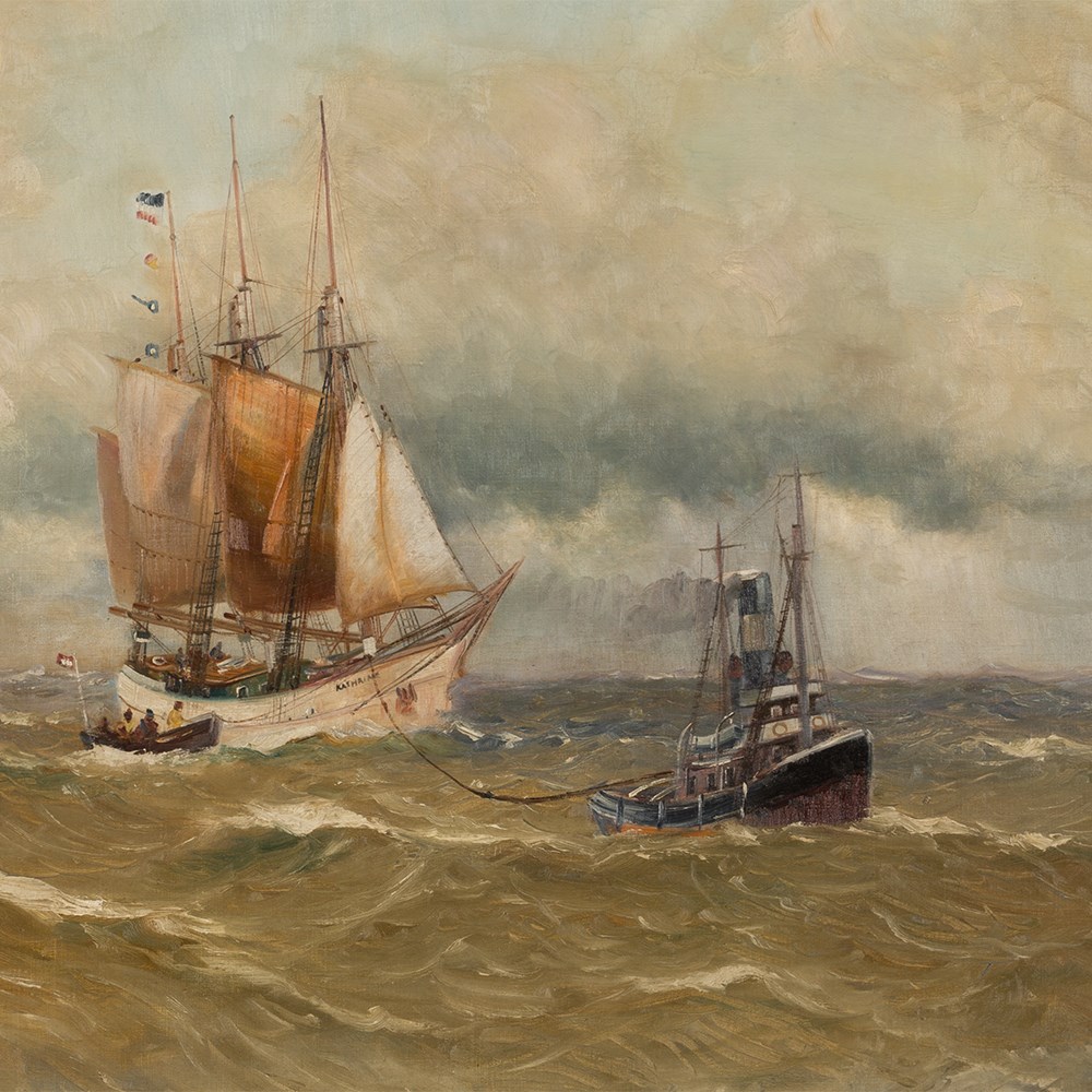 Alfred Jensen (1859-1935), Sailboat with Tug, circa 1900 Oil on canvasDenmark/Germany, circa - Image 14 of 14