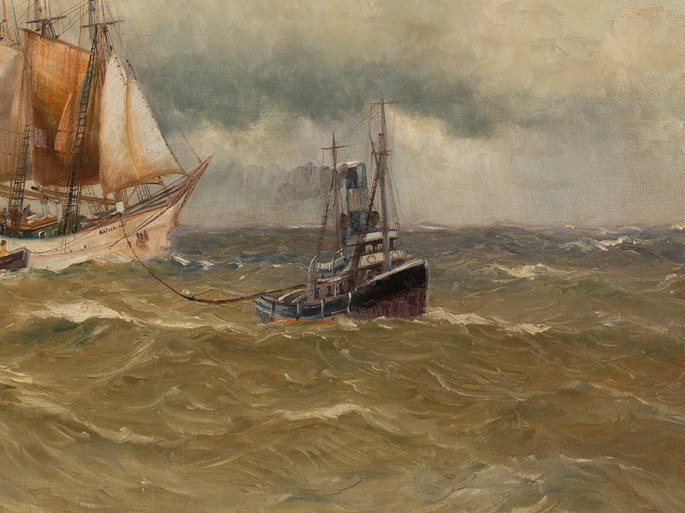 Alfred Jensen (1859-1935), Sailboat with Tug, circa 1900 Oil on canvasDenmark/Germany, circa - Image 9 of 14