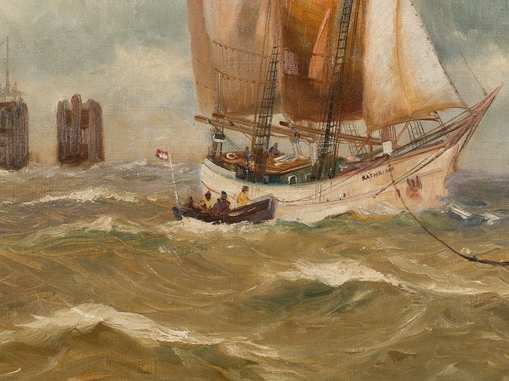 Alfred Jensen (1859-1935), Sailboat with Tug, circa 1900 Oil on canvasDenmark/Germany, circa - Image 7 of 14