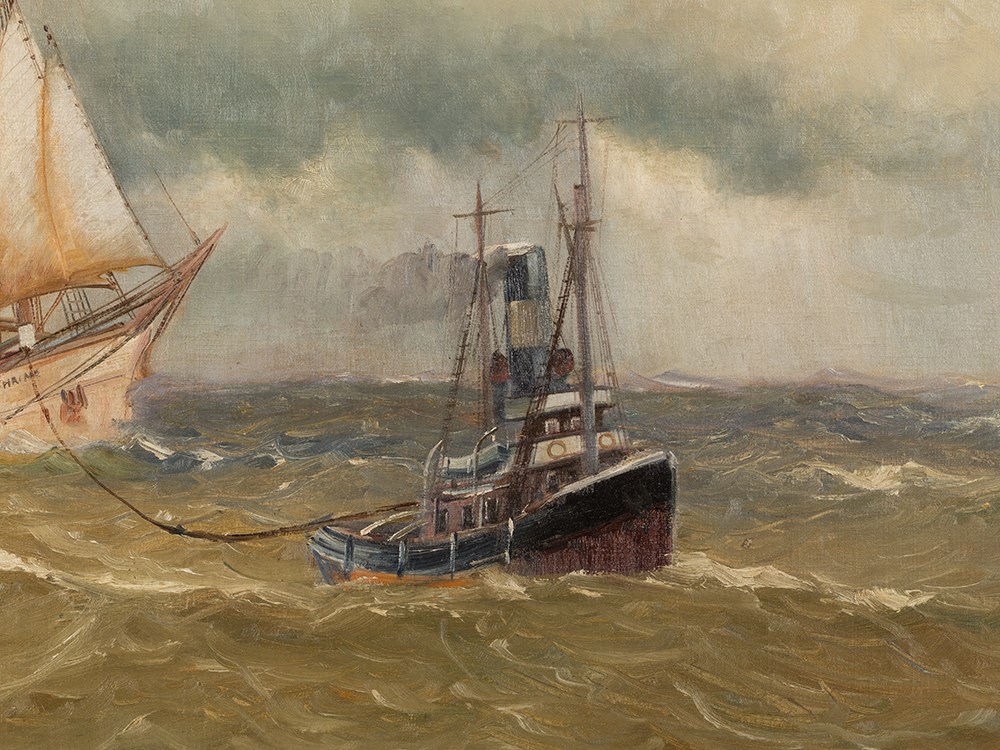 Alfred Jensen (1859-1935), Sailboat with Tug, circa 1900 Oil on canvasDenmark/Germany, circa - Image 10 of 14
