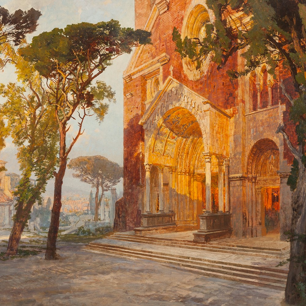 Konrad Petrides, Oil Painting, St.Maria in Aracoeli, Italy,1905 Oil on paperRome, Italy, - Image 9 of 9