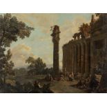 N. Bertuzzi/C. Lodi, Capriccio with Capuccine Monk, Oil,18th C.Oil on canvas, relined Italy, 2nd