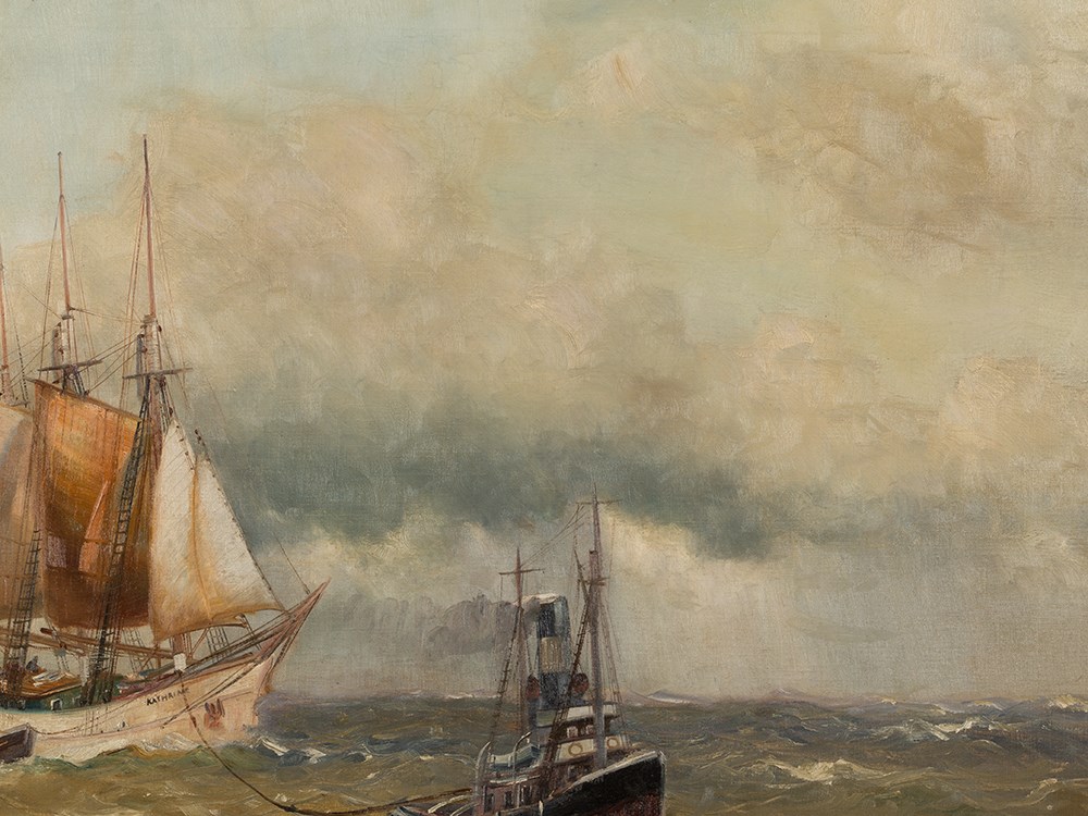 Alfred Jensen (1859-1935), Sailboat with Tug, circa 1900 Oil on canvasDenmark/Germany, circa - Image 11 of 14