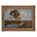 Wilhelm Reeh, Oil Painting, ‘Herbst im Moor‘, Germany, c. 1910 Oil on cardboardGermany, circa