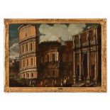 Capriccio with the Colosseum, Oil, Italian School, 17th C.Oil on canvas, relinedItaly, 17th