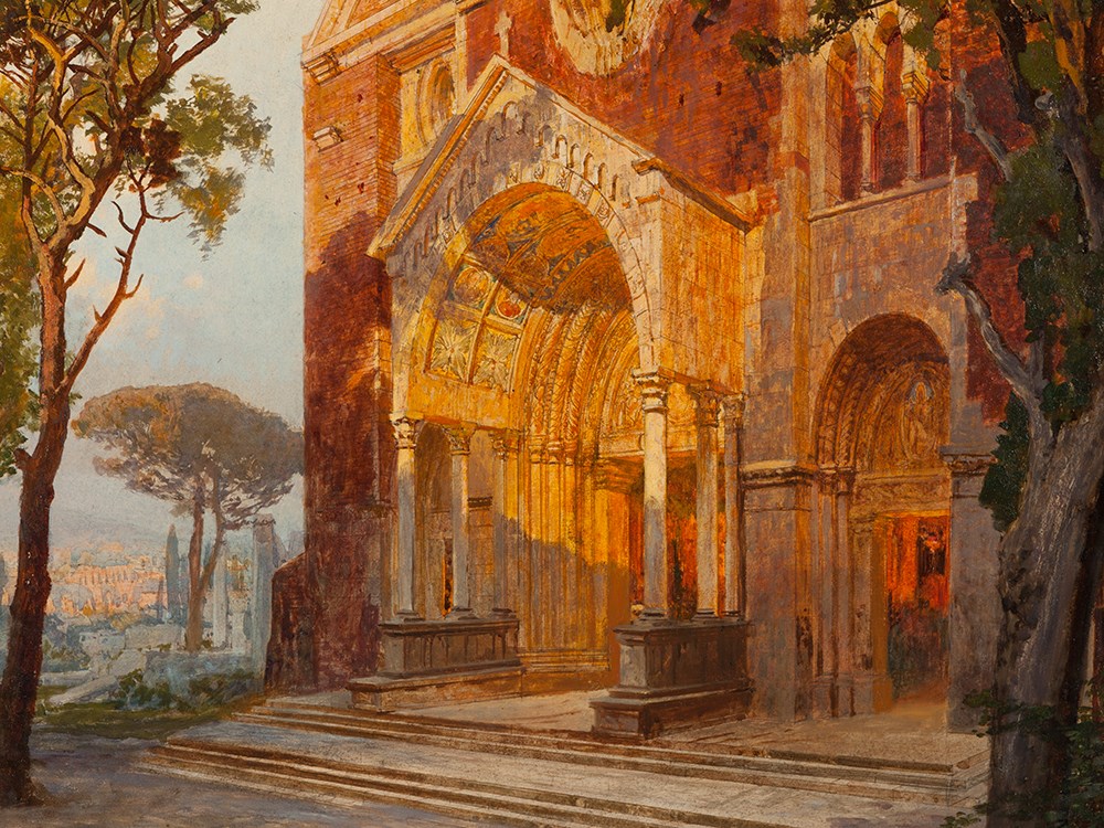 Konrad Petrides, Oil Painting, St.Maria in Aracoeli, Italy,1905 Oil on paperRome, Italy, - Image 4 of 9