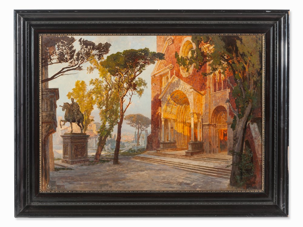 Konrad Petrides, Oil Painting, St.Maria in Aracoeli, Italy,1905 Oil on paperRome, Italy, - Image 2 of 9