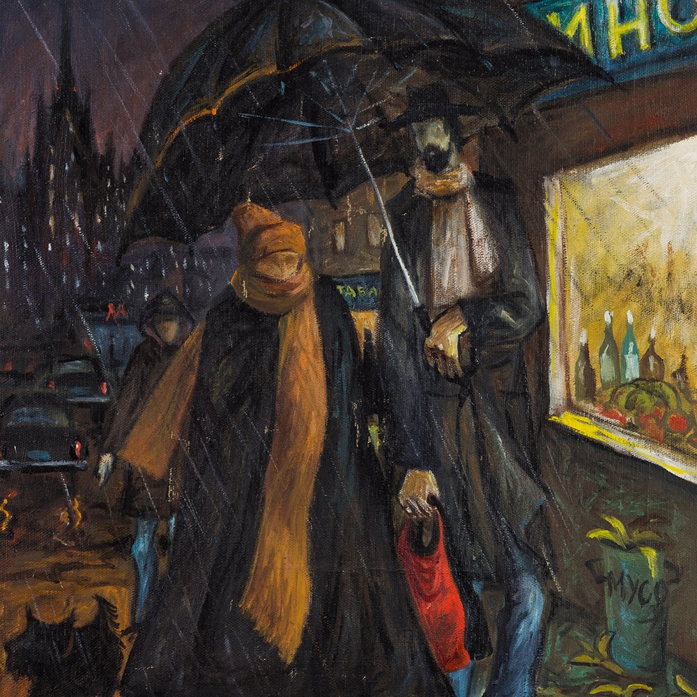 Viktor Krotov, Couple with Dog in the Rain, Russia, 1981 Oil on canvasRussia, 1981Viktor - Image 8 of 8