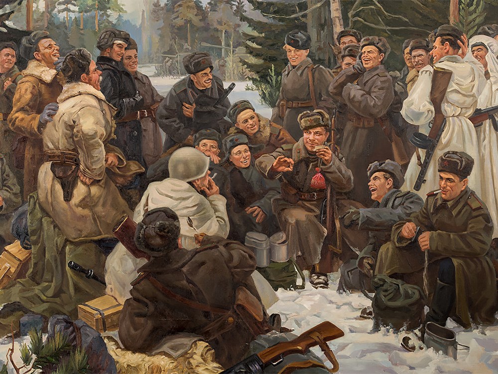 Rest after the Battle, Painting, presumably 1950s Oil on canvas, sewn togetherSoviet Union, - Image 2 of 11