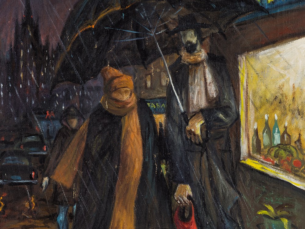 Viktor Krotov, Couple with Dog in the Rain, Russia, 1981 Oil on canvasRussia, 1981Viktor - Image 4 of 8