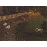 Ettore Burzi (1872-1937), Gewässer mit Schwänen, Öl, 1907 Öl auf Leinwand, doubliertSchweiz,