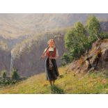 Hans Dahl (1849-1937), Mädchen im Sommerlichen Fjord, um 1910 Öl auf LeinwandNorwegen, um 1910Hans