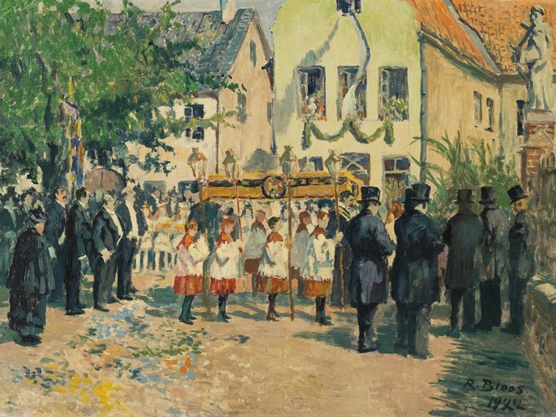 Richard Bloos (1878-1956), Fronleichnamsprozession, Öl, 1922 Öl auf Leinwand,