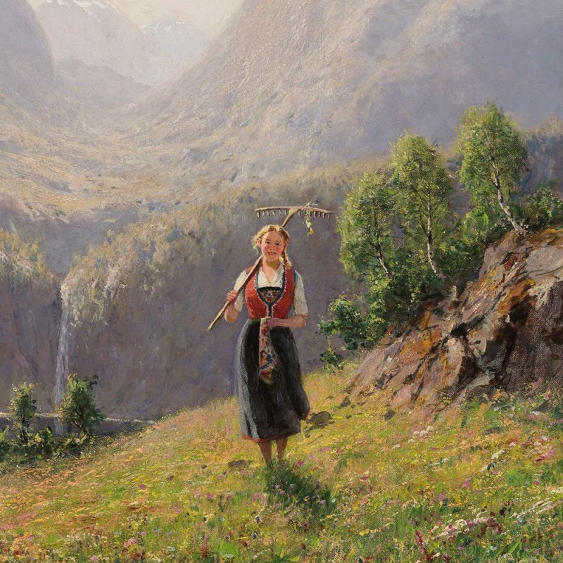 Hans Dahl (1849-1937), Mädchen im Sommerlichen Fjord, um 1910 Öl auf LeinwandNorwegen, um 1910Hans - Image 12 of 12