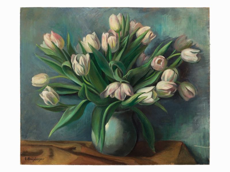 Ernst Honigberger (1885-1974), Tulpen, Gemälde, um 1930  Öl auf HartfaserplatteDeutschland, um - Image 3 of 10