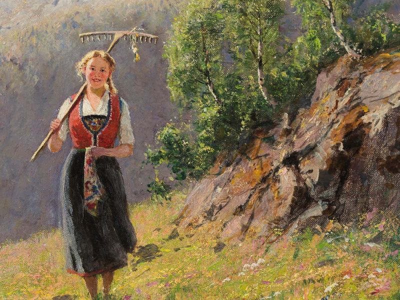Hans Dahl (1849-1937), Mädchen im Sommerlichen Fjord, um 1910 Öl auf LeinwandNorwegen, um 1910Hans - Image 7 of 12