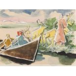 Franz Xaver Fuhr (1898-1973), An der Furt, Aquarell, um 1945 Aquarell und Deckweiß auf