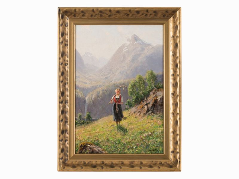 Hans Dahl (1849-1937), Mädchen im Sommerlichen Fjord, um 1910 Öl auf LeinwandNorwegen, um 1910Hans - Image 2 of 12